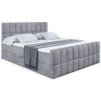 ALTDECOR Boxspringbett MIAMI-Z, Polsterbett mit Kopfteil, Bettkasten, Fußteil - Hart (H4) Matratze - 180x200 - Grau Samt