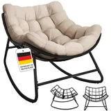STEELSØN Schaukelstuhl Veldora Rattan XXL Schaukelsessel mit Sitzpolstern für Innen & Außen (Beige, Stahlgestell 75x100x65 cm), Relaxsessel wetterfest & rutschfest, Lounge Sessel bis 125 kg beige