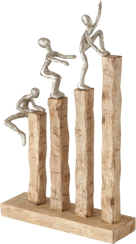Deko Wohnzimmer Modern zum Hinstellen Figur Deko Skulptur Figuren Deko Modern Mangoholz, handgearbeitet, kletternder Mann, LxH 26 x 43 cm