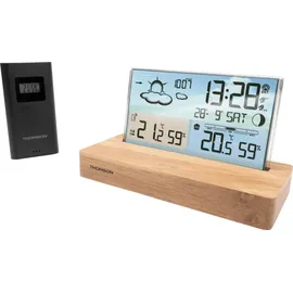 Thomson CT600 Wetterstation aus Holz mit drahtlosem Sensor und zwei Alarmen - Braun