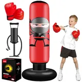 EIVONDA Boxsack Kinder 160cm Aufblasbarer Ninja Punchingball Standboxsack mit Boxhandschuhe und Pumpe zum Üben Boxen MMA Karate Taekwondo und zum Abbau aufgestauter Energie bei Kindern