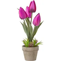 Homescapes Kunstblumen, Tulpen lila im Steinoptik-Topf, 27 cm,