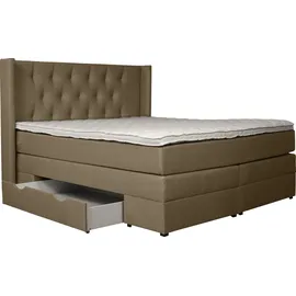 Home Affaire Boxspringbett HOME AFFAIRE "Elegance", beige (sand), B:161cm L:210cm, Samtoptik (100% Polyester);Struktur (100% Polyester), Komplettbetten, Boxspringbett, mit schöner Knopfheftung, in den Härtegraden H2 & H3, inkl. Schubladen