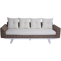 heute wohnen Sofa HWC-M32, 4-Sitzer Couch Rattansofa Loungesofa mit Kissen, 209cm Kubu Rattan natur Stoff/Textil Polster creme