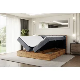 altdecor Boxspringbett LOLLI6 mit H4-Matratze + Topper, Kopfteil und Bettkasten mit Eiche Holz - 180x200 - Dunkelgrau Samt Casablanca - Dunkelgrau