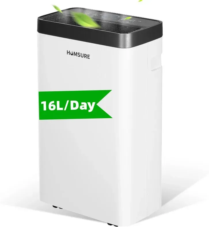 HUMSURE Energiesparender Luftentfeuchter, 16 l/Tag, für 25 m2 Räume, 1,4 l Wassertank, R290, 24-Stunden-Timer, automatisches Abtauen und Abschaltung, 3 Betriebsmodi
