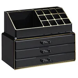 relaxdays Make-Up-Organizer schwarz/gold