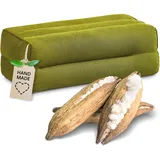 Livasia Block Yogakissen eckig einfarbig modern - 17x34x12cm - Meditationskissen Kapok, Stützkissen Bolster rechteckig, Yoga Pilates Zubehör Nackenkissen, Thaikissen handgefertigt (Grün Uni)