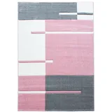 Carpetsale24 Teppich 160x230 cm – Kurzflor Konturenschnitt in Pink Grau Weiß – Kariertes Design, Extra Weich, für Wohnzimmer, Esszimmer