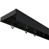 SN DECO GROUP SN Deco - Vorhangschiene SH Set 2-läufig, Gardinenschiene, vorgebohrt, m. Blende schwarz 5cm, Komplettes Zubehör und Röllchen (Schiene Schwarz, Blende Schwarz, 120 cm)