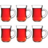 Pasabahce Keyif Türkische Teegläser mit Henkel, 145ml, Glas, transparent, 6 Stück