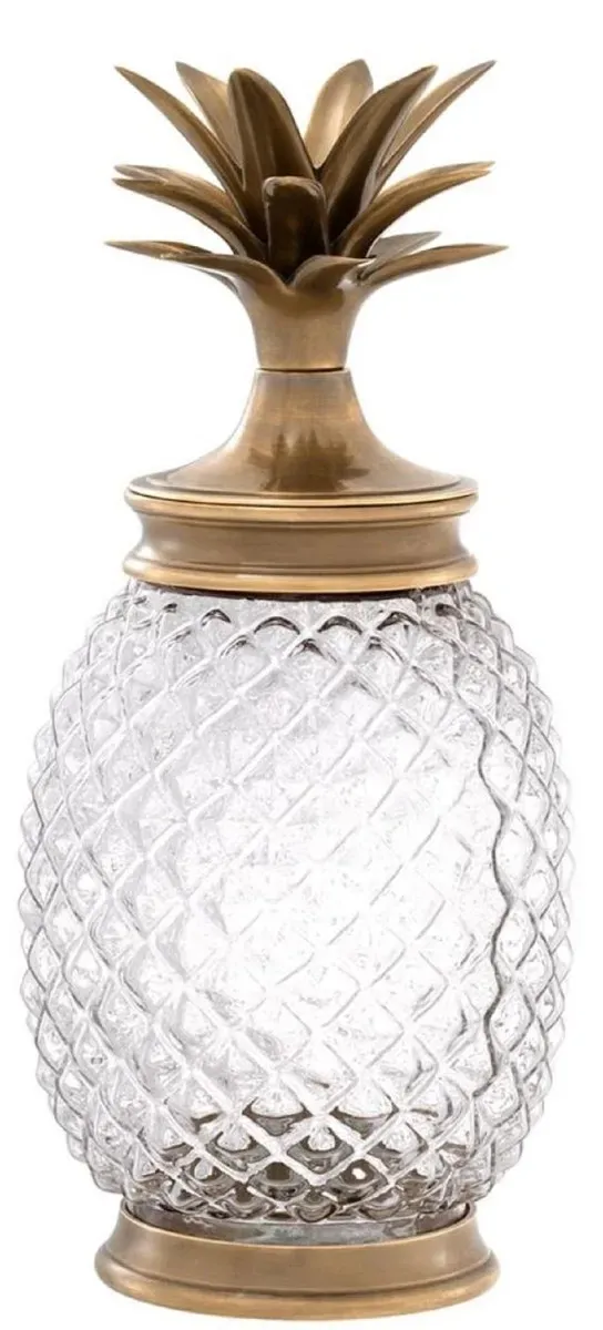 Casa Padrino Luxus Vorratsglas mit Deckel im Ananas Design Vintage Messingfarben Ø 16,5 x H. 36,5 cm - Designer Deko Accessoires