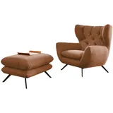 KAWOLA Hochlehnsessel CHARME Cord 72 x 100 x 80 cm Braun mit Hockerbank