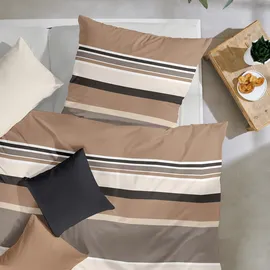 Hahn Haustextilien Mako-Satin Gestreift Beige-Grau 135 x 200 cm + 80 x 80 cm