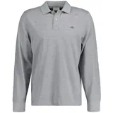 GANT Herren Poloshirt Pique grau 5XL Lässig, Baumwolle, Langarm,