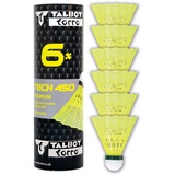 Talbot Torro Talbot-Torro® Badminton Ball Tech 450, 6er Dose, Farbe: Gelb, Geschwindigkeit:Grün/Langsam,Premium-Nylonfederball, Federball Shuttle, Nylonshuttles, für Indoor - Outdoor Federball & Badminton