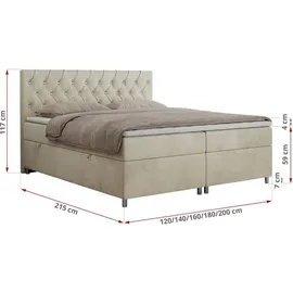 MKS Meble Boxspringbett 160x200 mit Bettkasten, Boxspringbett 160x200 mit Matratze, Doppelbett mit Matratze und Topper - Polsterbett mit Kopfteil - ROMA - 16... - Beige