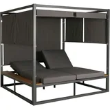 Mendler Aluminium Lounge-Gartenliege HWC-M63, Sonnenliege Bali-Liege Doppelliege Outdoor-Bett Daybed, 10cm-Polster - dunkelgrau