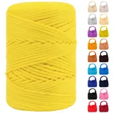 LEREATI Polyester Garn 3mm x 170m, Makramee Garn 3mm Geflochten Makramee Schnur Bunt, Macrame Cord 3mm Farbig für Geschenk, Häkeltasche, Umhängetasche, Platzteller, Wohndekorationen (Helles Gelb)