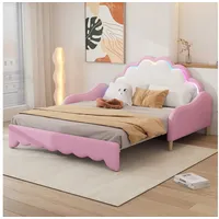 Flieks Polsterbett, LED Schlafsofa Sofabett Doppelbett 140x200cm/140x100cm mit Matratze rosa