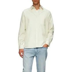 Langarmhemd S.OLIVER, Herren, Gr. M, N-Gr, weiß (cloudy weiß), Obermaterial: 100% Baumwolle, Strukturmuster, casual, regular fit taillenbedeckt, Langarm Manschette, Hemden, mit Struktur Muster