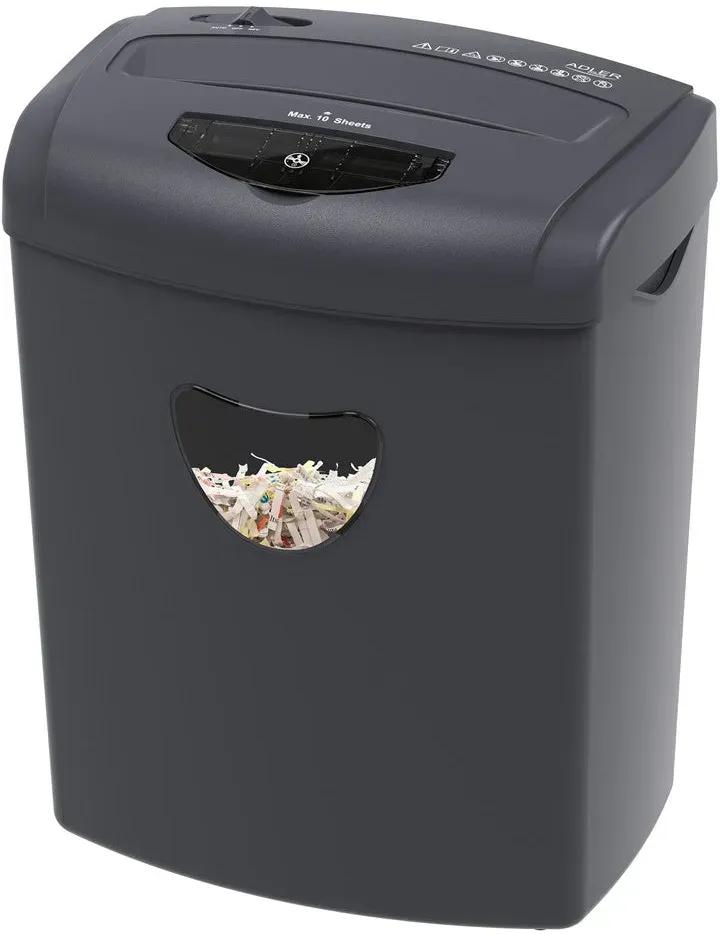 Adler AD 1038 Aktenvernichter, P-4 Dokumentenschredder für Papier, Kreditkarten und CD/DVDs, 10 Blatt, 21 Liter, Grau