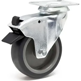 Wiltec Lenkrolle 75mm mit Kunststoffrad, Bremse und Anbauplatte Transportrolle bis 75kg leiser Lauf Möbelrolle Laufrolle Möbel-Lenkrolle