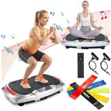 kehot Vibrationsplatte Vibrationsplatte mit 2 Widerstandsbänder, 5 Fitnessbänder, Bluetooth, 300 W, 120 Intensitätsstufen, Rüttelplatte Sport für Zuhause, Ganzkörpertraining für Home Workout silberfarben