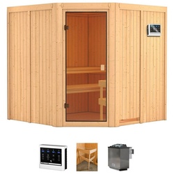 welltime Sauna Merkur, BxTxH: 196 x 196 x 198 cm, 68 mm, (Set) 9 kW-Bio-Ofen mit ext. Steuerung beige