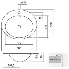 Alape EB.O600H Einbauwaschtisch 60 x 50 cm (2104000000)