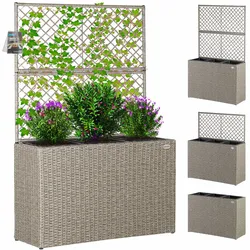 Polyrattan Blumenkasten mit Rankgitter Creme