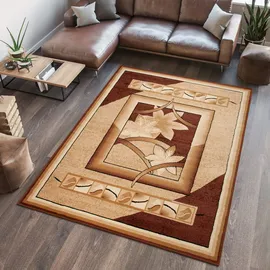 Tapiso Atlas Teppich Kurzflor Vierecke Herbst Blätter Beige Braun Bordüre Wohnzimmer Schlafzimer Vintage Modern ÖKOTEX 160 x 230 cm