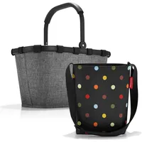 Set aus reisenthel Carrybag BK und reisenthel Shoulderbag HY, Einkaufskorb mit Kleiner Umhängetasche, Twist Silver + dots - Einheitsgröße