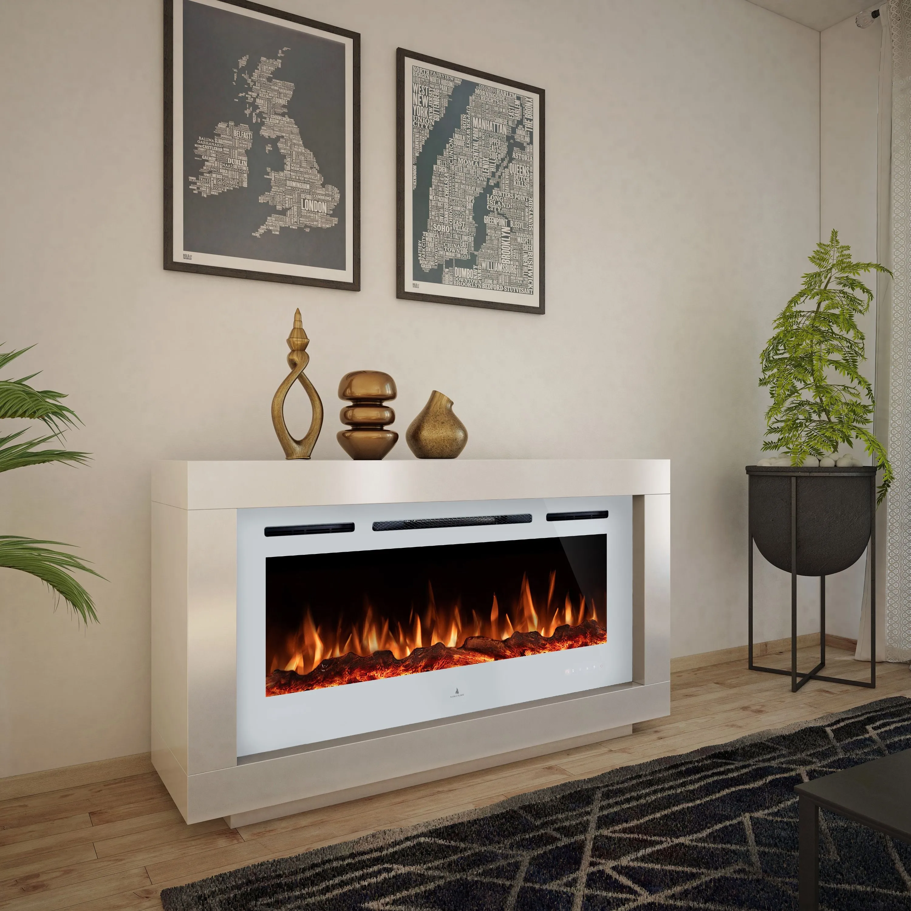 Noble Flame OHIO [Design Standkamin mit Elektrofeuer]: Elektroeinsatz Weiß