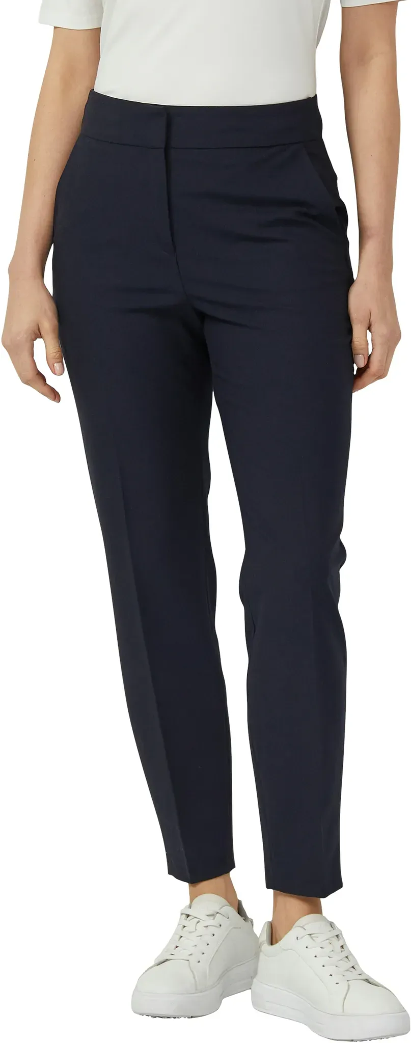Stoffhose S.OLIVER BLACK LABEL, Damen, Gr. 48, N-Gr, navy, Web, Obermaterial: 62% Polyester, 33% Viskose, 5% Elasthan. Futter: 100% Polyester, unifarben, schmal lang, Hosen Stoffhose, mit schmalem Bein, Viskose-Stretch