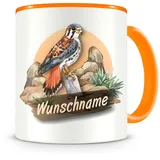 Samunshi® Kindertasse mit Namen Tasse Raubvogel Falke Personalisierte Tasse mit Namen Kinder Kinderbecher mit Namen Kindergarten orange 300ml