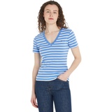 Tommy Hilfiger Damen T-Shirt mit Logostickerei Gr. XXL (44), Blue Spell/ Ecru),