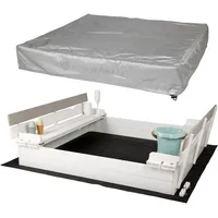 wondermake® Sandkasten mit Abdeckung und Sitzbank grau/silber/weiß
