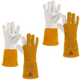 STAHLWERK Schweißerhandschuhe 2er Set Arbeitshandschuhe Echtleder hitzebeständig