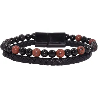 FIRETTI Lederarmband FIRETTI "Schmuck Geschenk Armschmuck Edelsteinarmband Onyx", rot (rot, schwarz, schwarz, rot), Armbänder, Herren, Edelstahl-Leder-Lava, Edelstahl, Leder, Lava, Made in Germany - mit Onyx, Jaspis