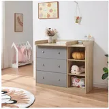 [en.casa] Wickelkommode Beldinupp mit Wickelaufsatz 93x110x55 cm Eicheoptik/Grau [en.casa]