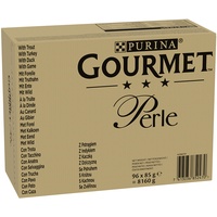 Jumbopack Gourmet Perle 96 x 85 g - Forelle, Truthahn, Ente, Wild in Gelee