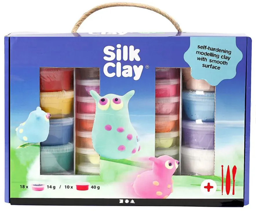 Seidenknete Geschenkset fcr Kinder 28 Dosen lufttrocknend, mischbare Farben, inkl. 3 Modellierwerkzeuge - Creativ Company