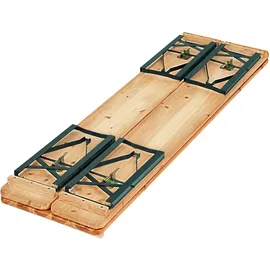 Tectake tectake® Bierzeltgarnitur Ludwig 3-tlg. klappbar, mit Sonnenschirmhalterung, beschichtetes Stahlgestell mit soliden Scharnieren, Holzlackierung mit Klarlack