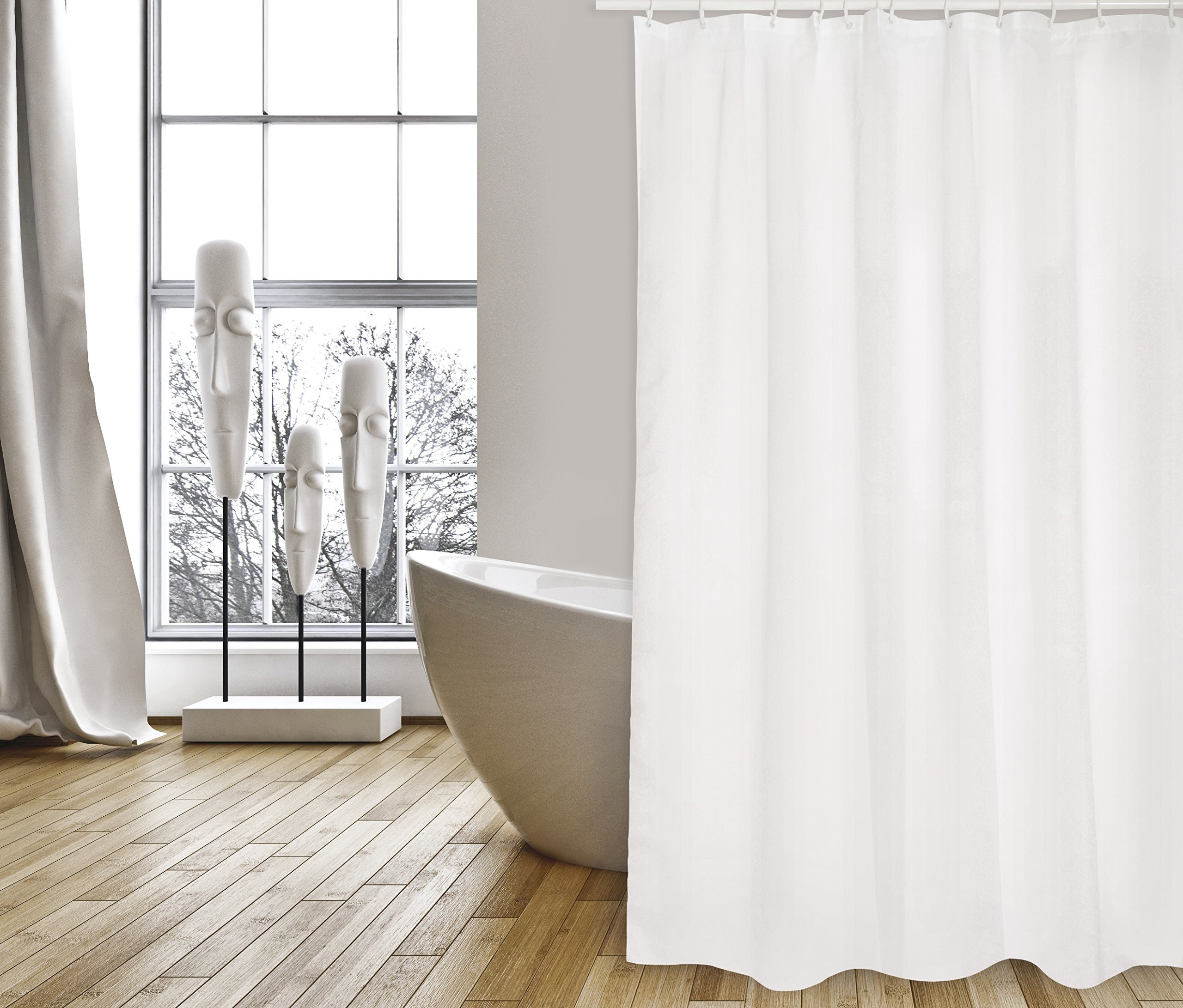 MSV Cotexsa by Premium Anti-Schimmel Textil Duschvorhang - Anti-Bakteriell, waschbar, 100% wasserdicht, mit 12 Duschvorhangringen - Polyester, „Uni“ Weiß 180x200cm – Made in Spain