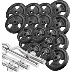 Hantelstangen gummierte Tri-Grip Hantelscheiben Set 113 kg One Size