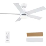 CJOY Deckenventilator mit Beleuchtung, 107cm Weiß/Holz Deckenventilator Beleuchtung mit Fernbedienung Leise, 3 CCT Wählbar, 5 Blätter Umkehrbar, Deckenventilatoren mit Licht für Schlafzimmer