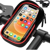 Fahrrad Rahmentasche Wasserdicht, 7 Zoll Fahrradtasche Lenker Handyhalterung Oberrohrtasche Lenkertasche Handyhalter Tpu Sensitivem Touchscreen Handytasche Mit Kopfhörerloch Für Montainbikes ,black+re
