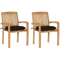 VidaXL Gartenstühle 2 Stk. mit Schwarzen Kissen Massivholz Teak