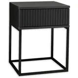 Stella Trading Marle Nachttisch in Graphit - Moderner Nachtschrank mit Schublade und schwarzem Metallgestell - 40 x 52 x 38,5 cm (B/H/T)